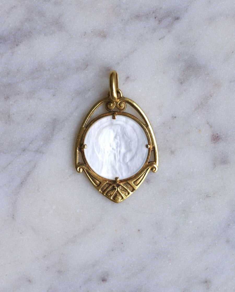 Art Nouveau medal Virgin on mother of pearl - Penelope Gallery