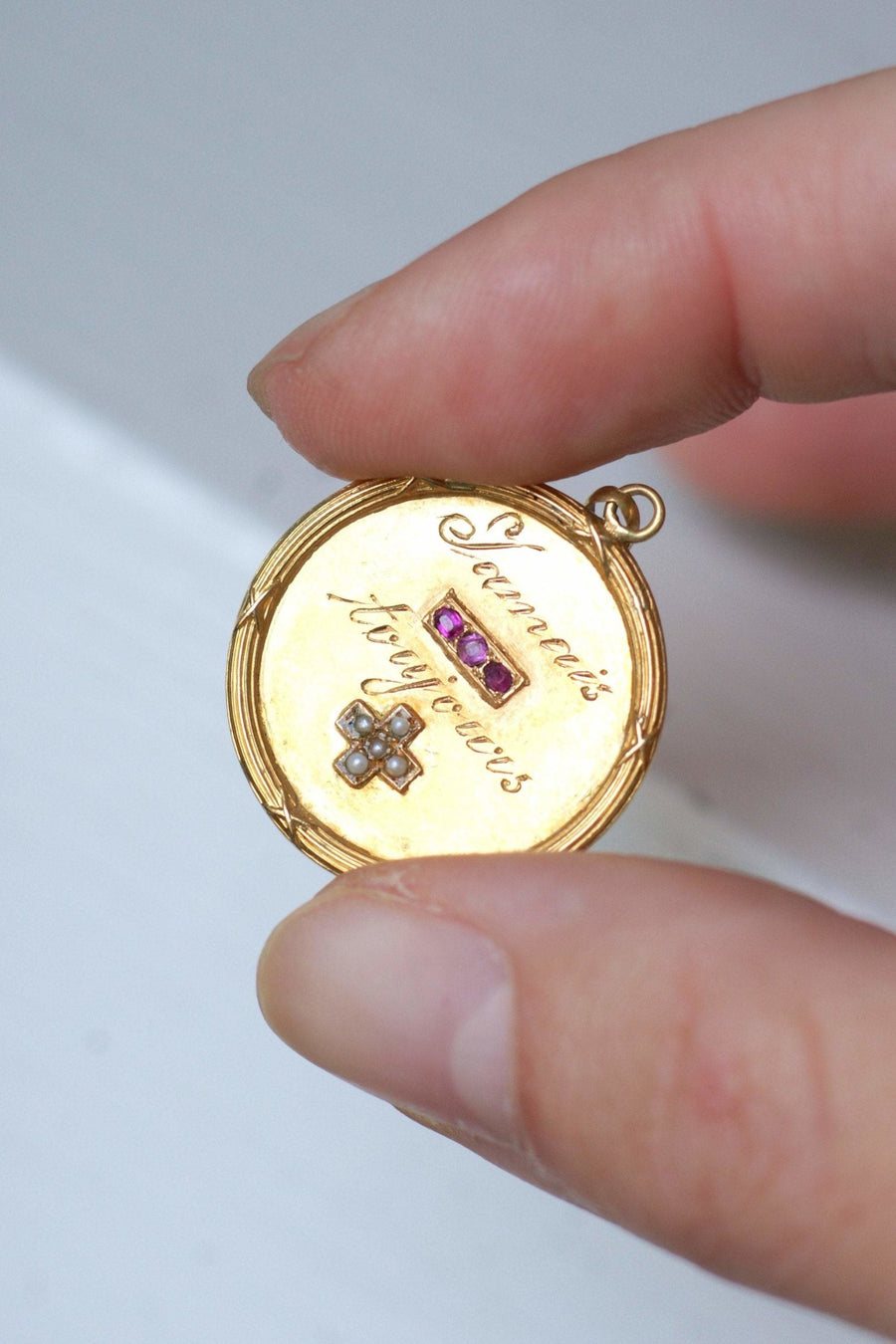 Antique gold and ruby love medal - Penelope Gallery