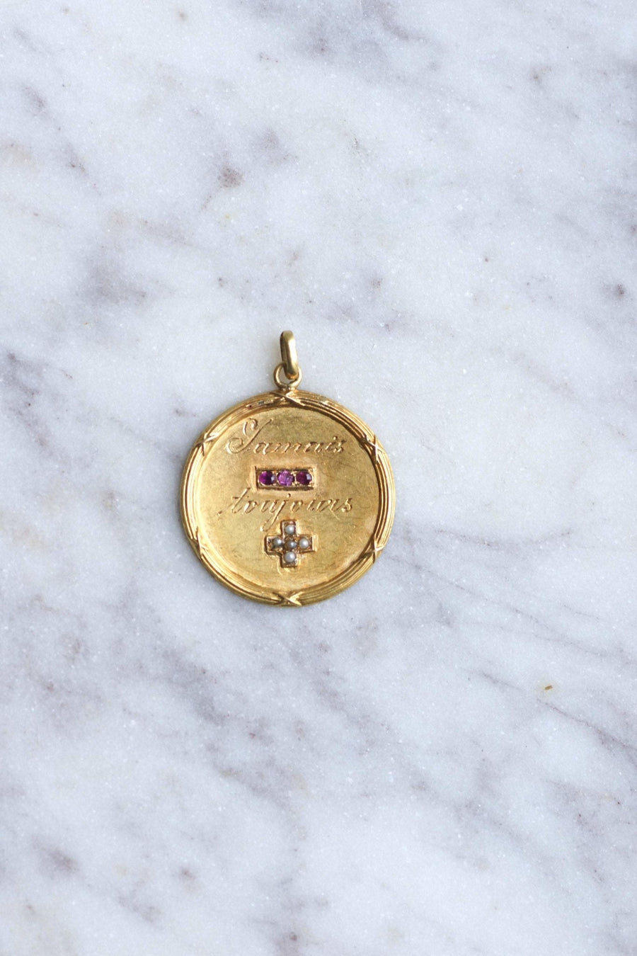 Antique gold and ruby love medal - Penelope Gallery