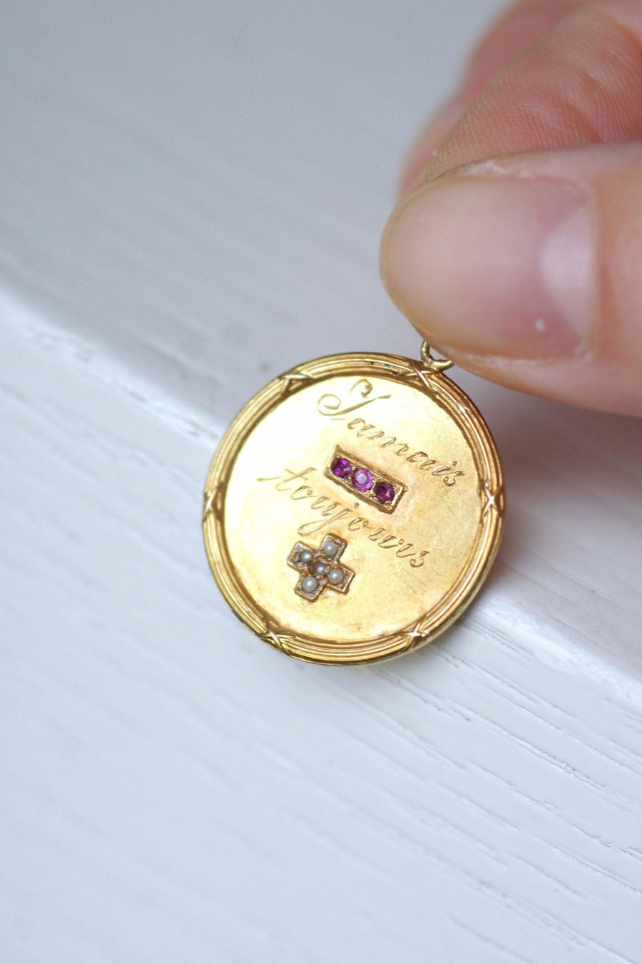 Antique gold and ruby love medal - Penelope Gallery