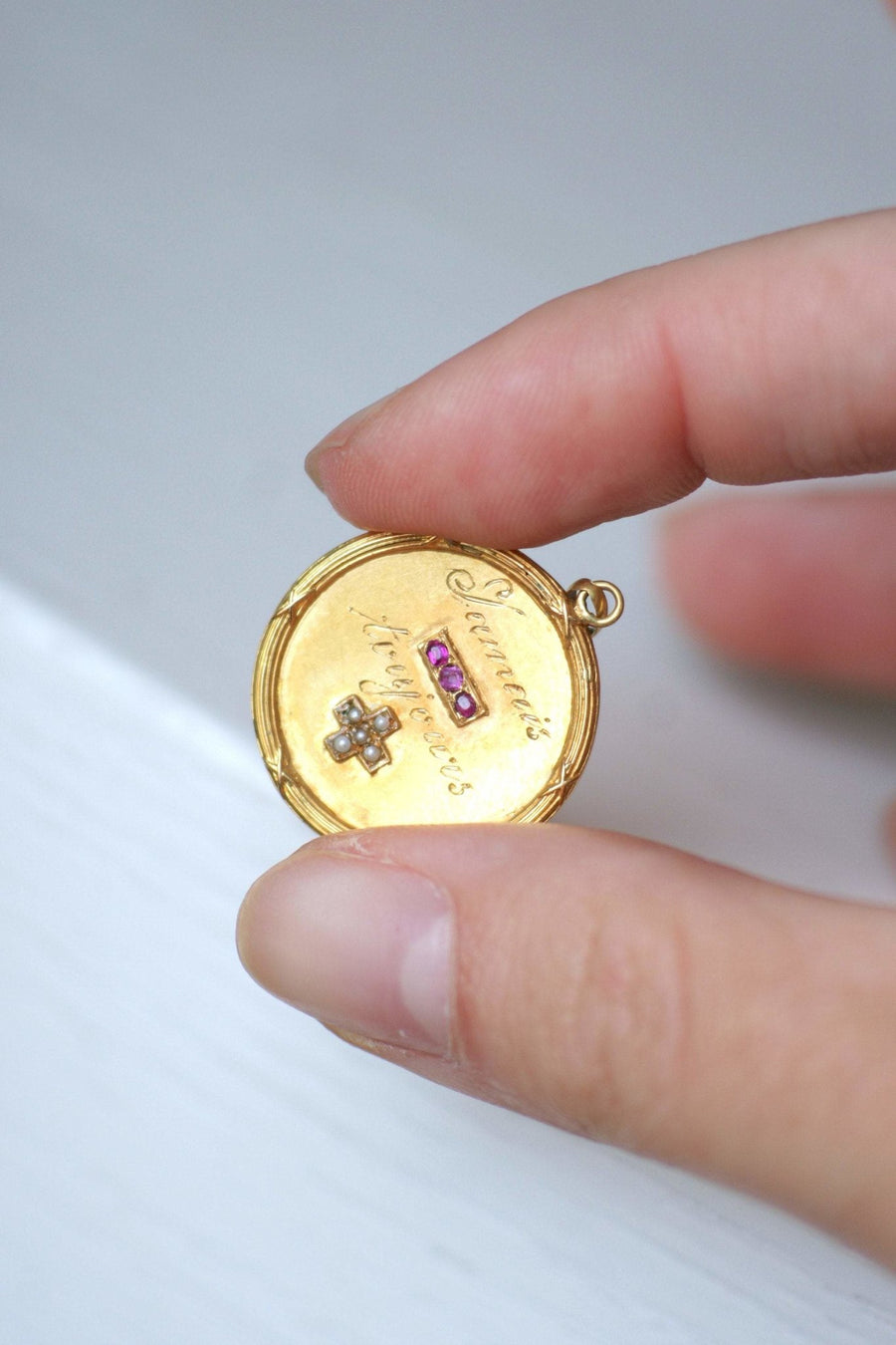 Antique gold and ruby love medal - Penelope Gallery