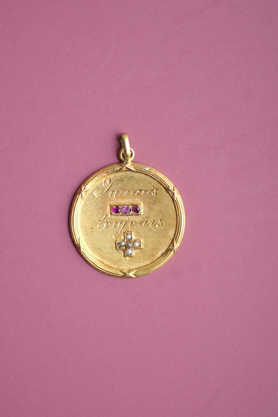 Antique gold and ruby love medal - Penelope Gallery