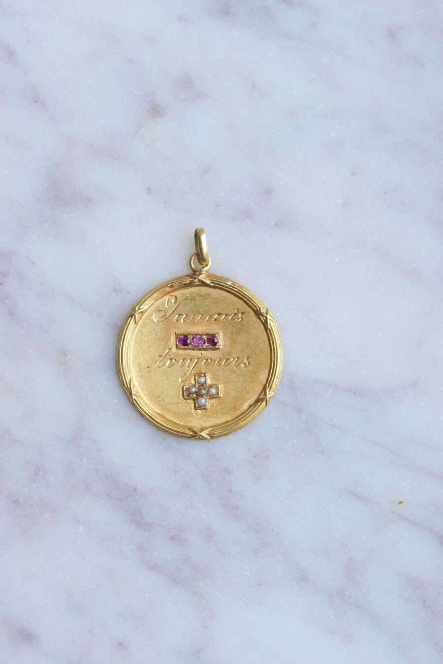 Antique gold and ruby love medal - Penelope Gallery