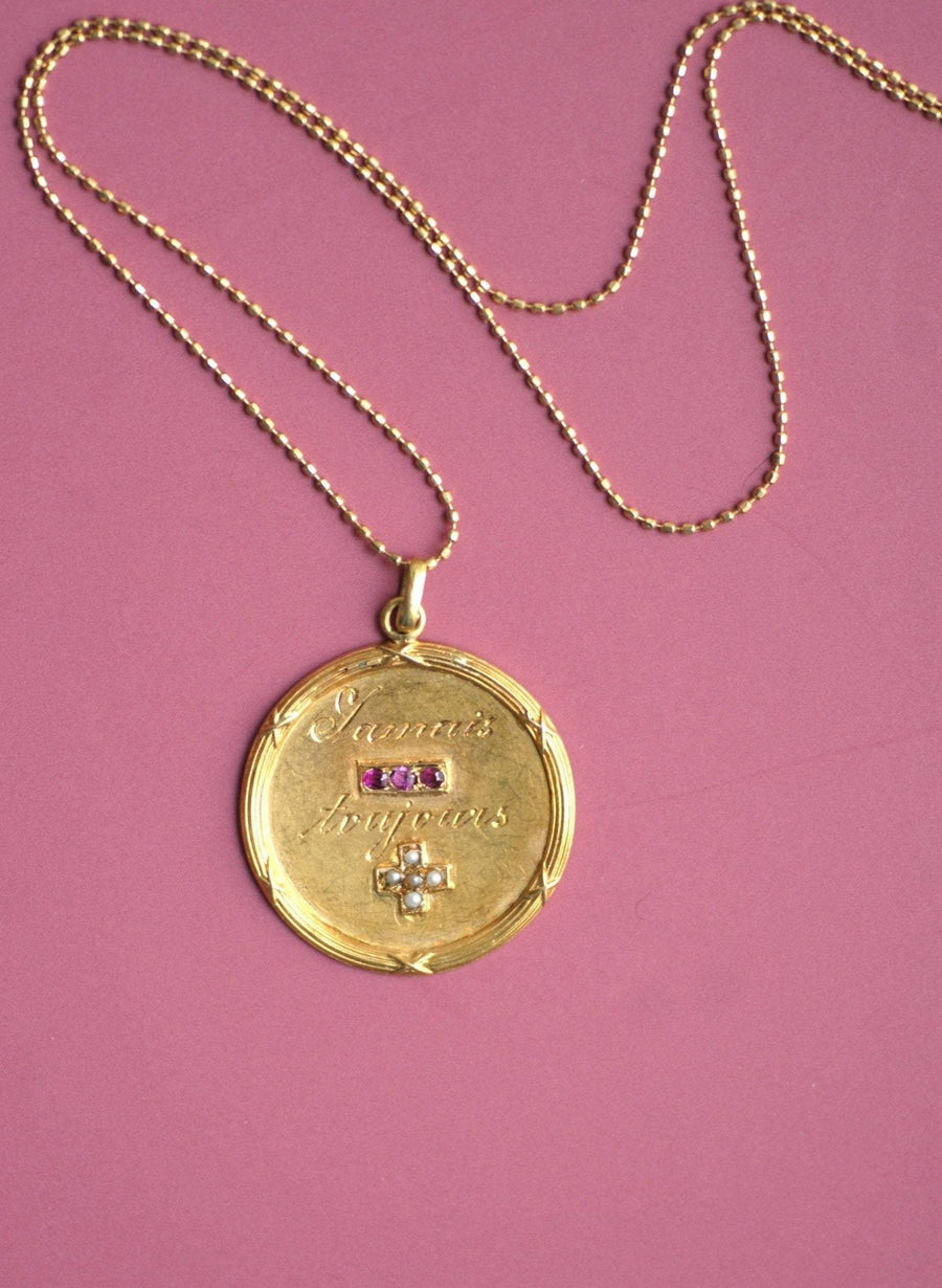 Antique gold and ruby love medal - Penelope Gallery