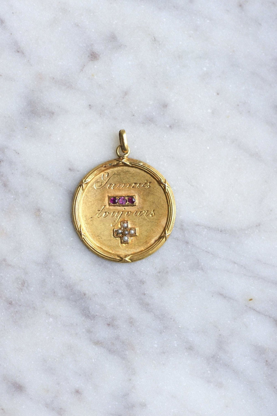 Antique gold and ruby love medal - Penelope Gallery