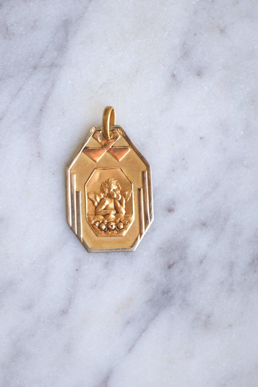 Art Deco Angel Thinker Gold Medal - Penelope Gallery