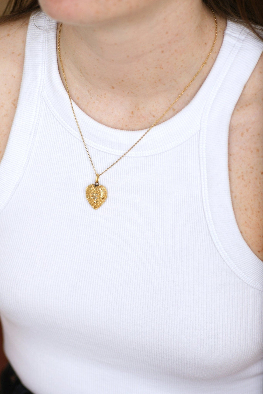 Heart opening medallion with gold clover and pearls - Galerie Pénélope