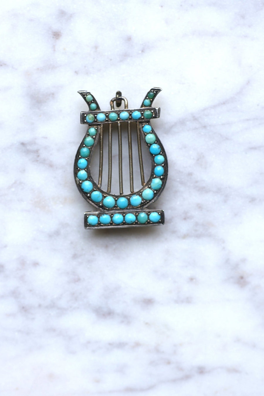 Silver Lyre and Turquoise Medallion - Penelope Gallery