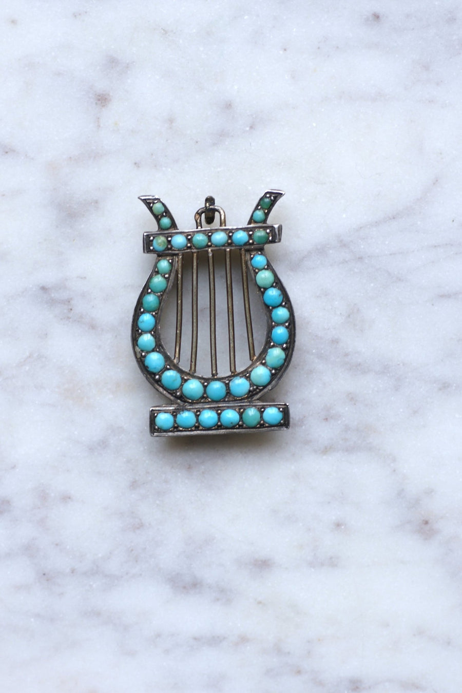 Silver Lyre and Turquoise Medallion - Penelope Gallery