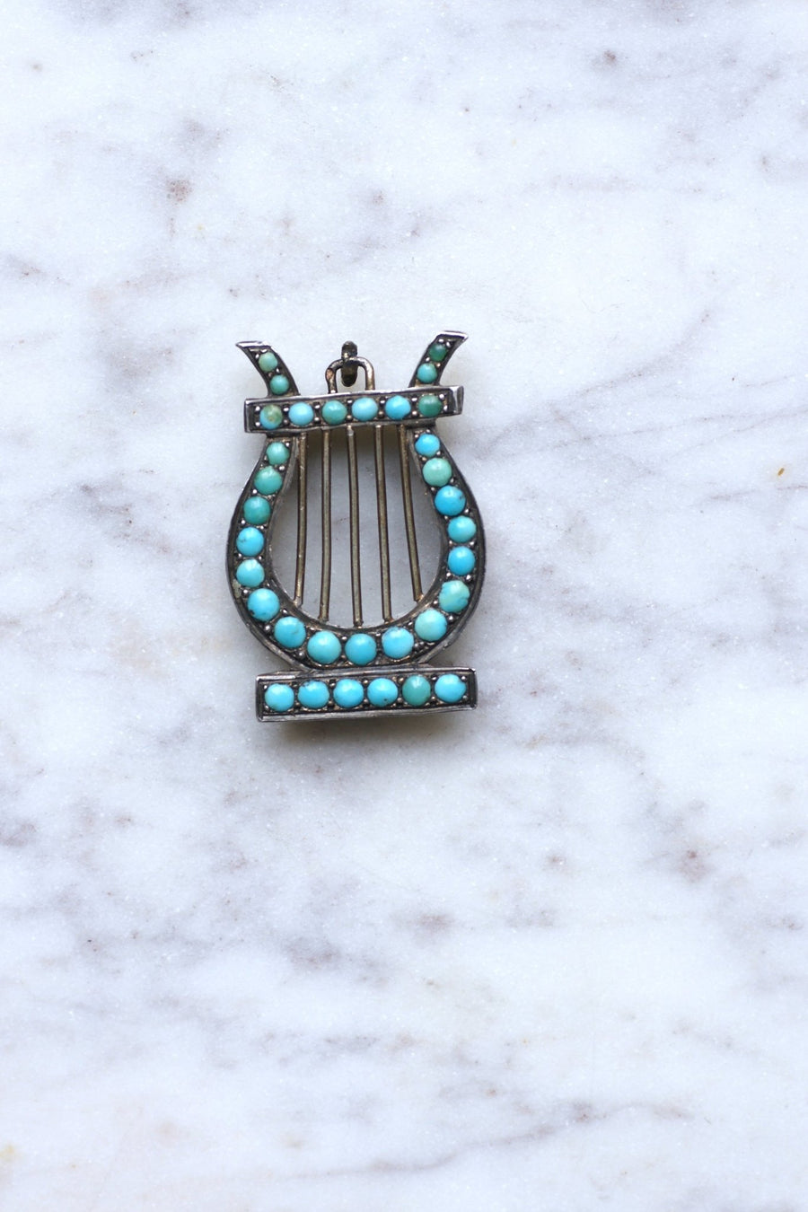 Silver Lyre and Turquoise Medallion - Penelope Gallery