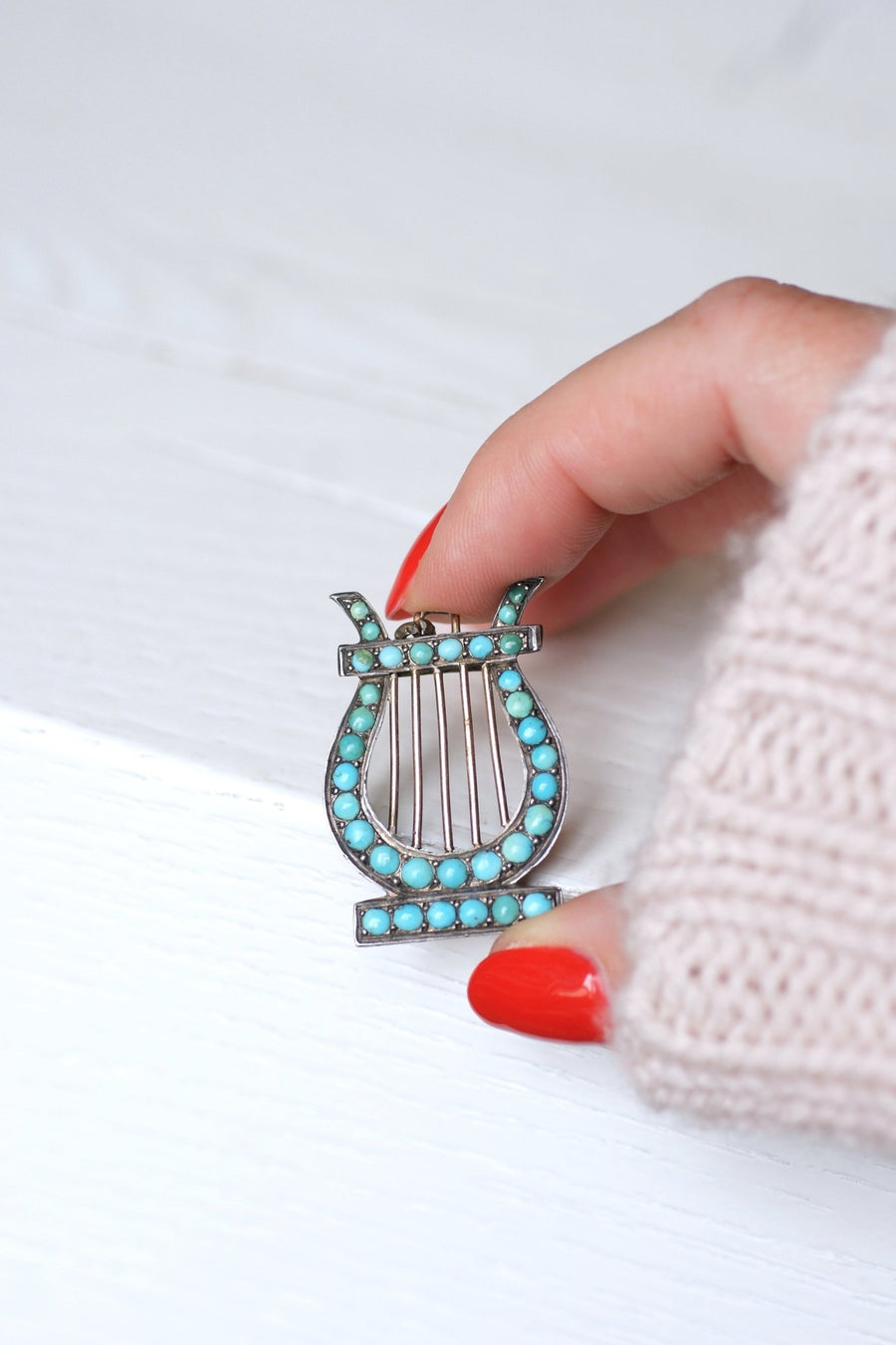 Silver Lyre and Turquoise Medallion - Penelope Gallery