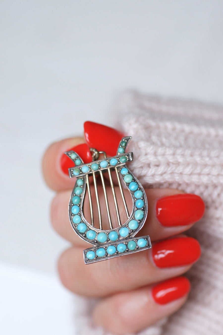 Silver Lyre and Turquoise Medallion - Penelope Gallery