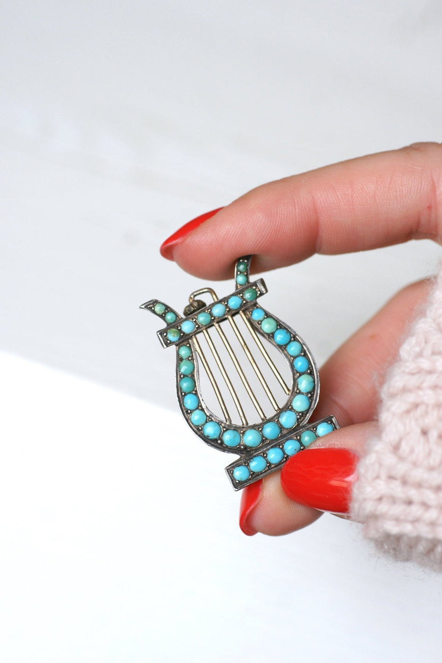 Silver Lyre and Turquoise Medallion - Penelope Gallery