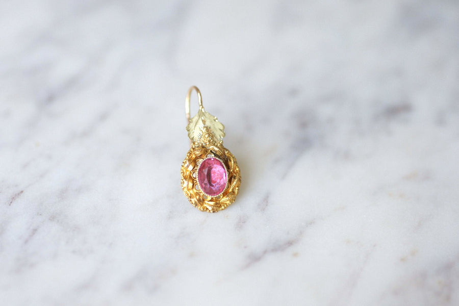 Mono antique gold and pink stone earring - Galerie Pénélope