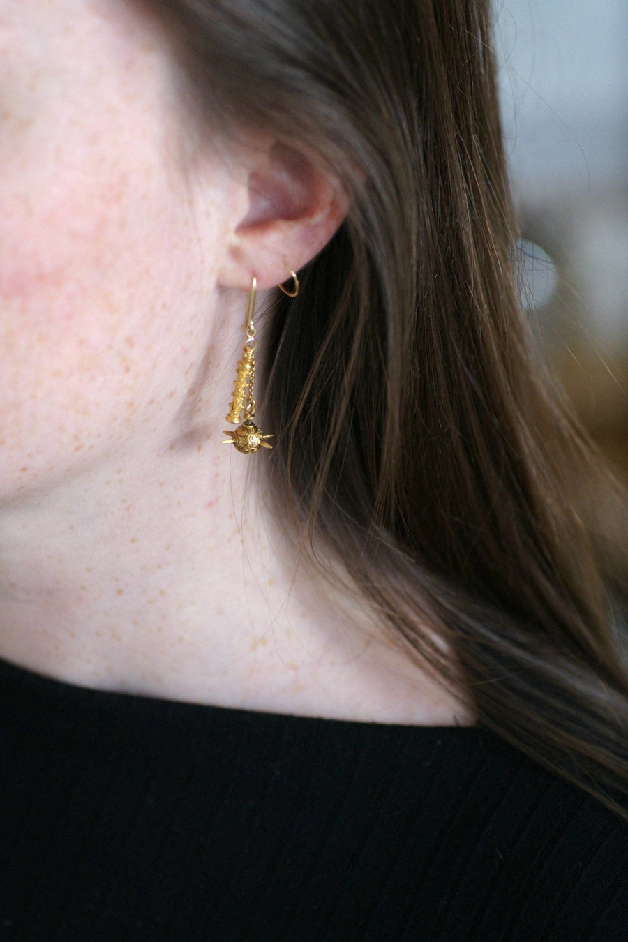 Medieval gold flail earrings - Penelope Gallery