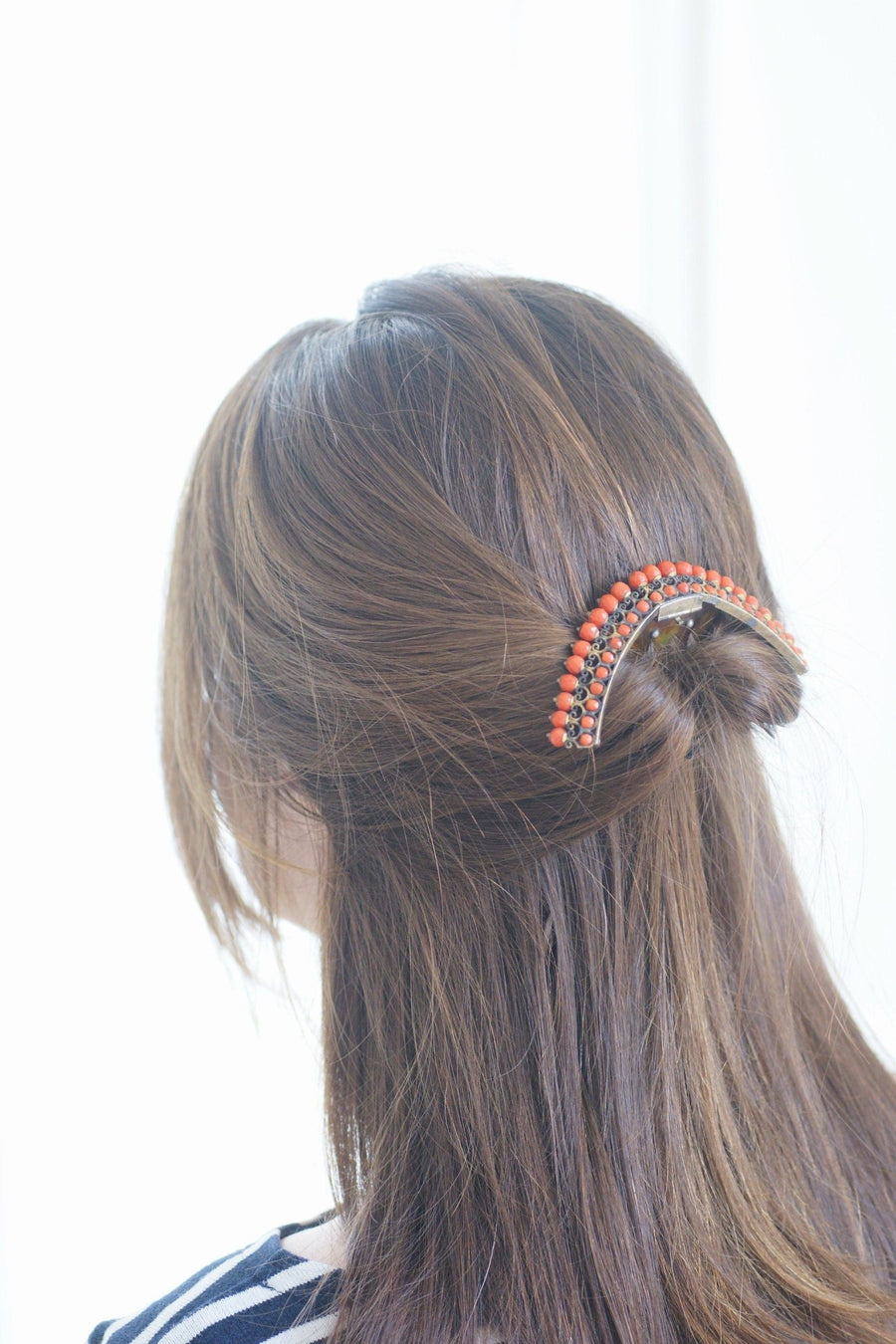 Hair comb, antique horn and coral tiara, on silver vermeil - Penelope Gallery