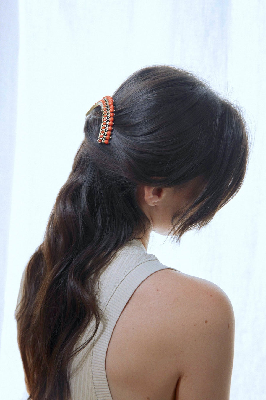 Hair comb, antique horn and coral tiara, on silver vermeil - Penelope Gallery