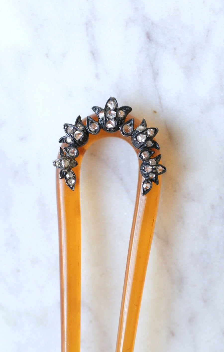 Antique comb, wedding hairpin, Diamonds and silver on horn - Penelope Gallery