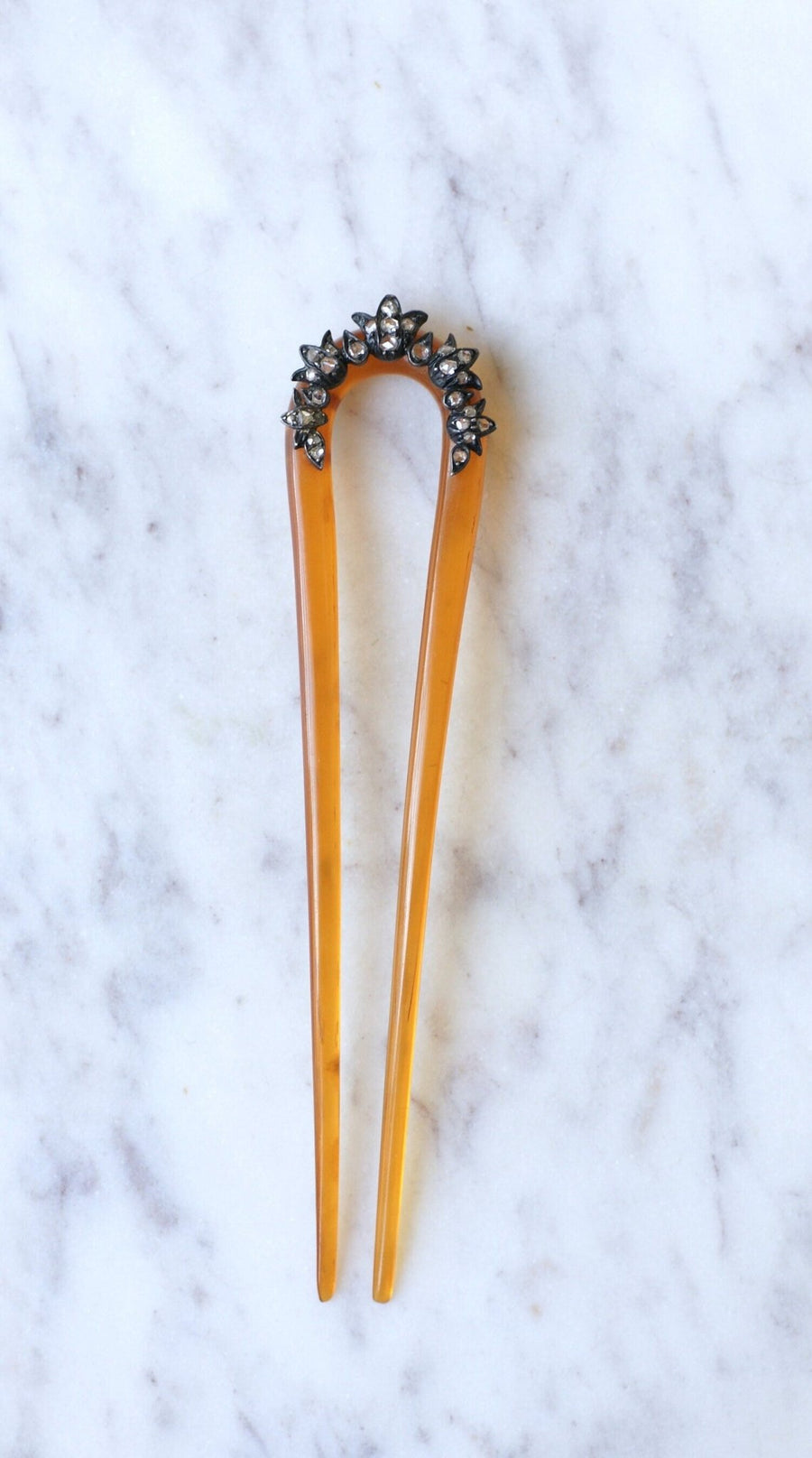 Antique comb, wedding hairpin, Diamonds and silver on horn - Penelope Gallery