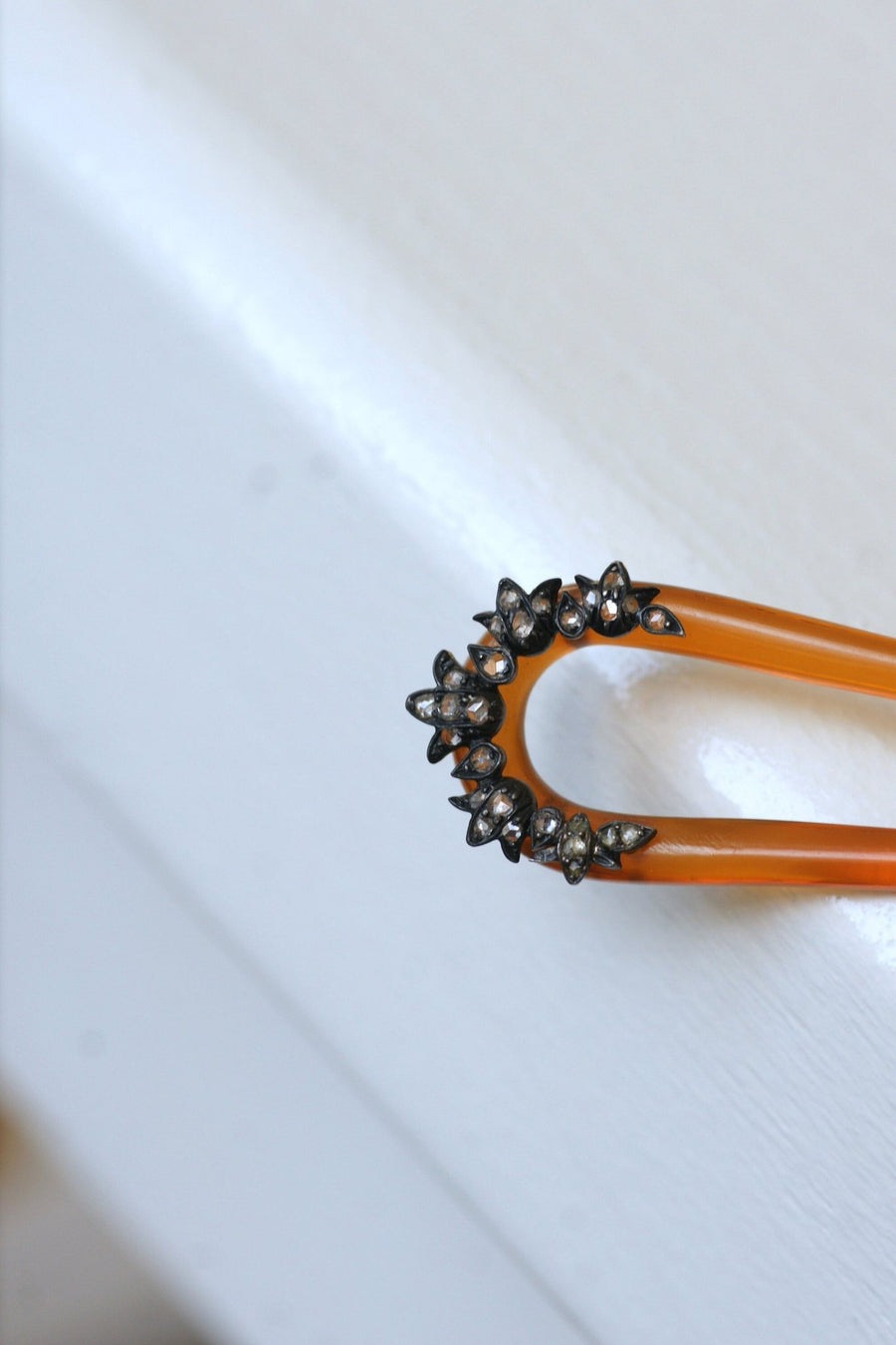 Antique comb, wedding hairpin, Diamonds and silver on horn - Penelope Gallery