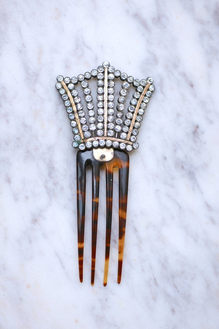 Antique comb, wedding hairpin, rhinestones and tortoise shell - Galerie Pénélope