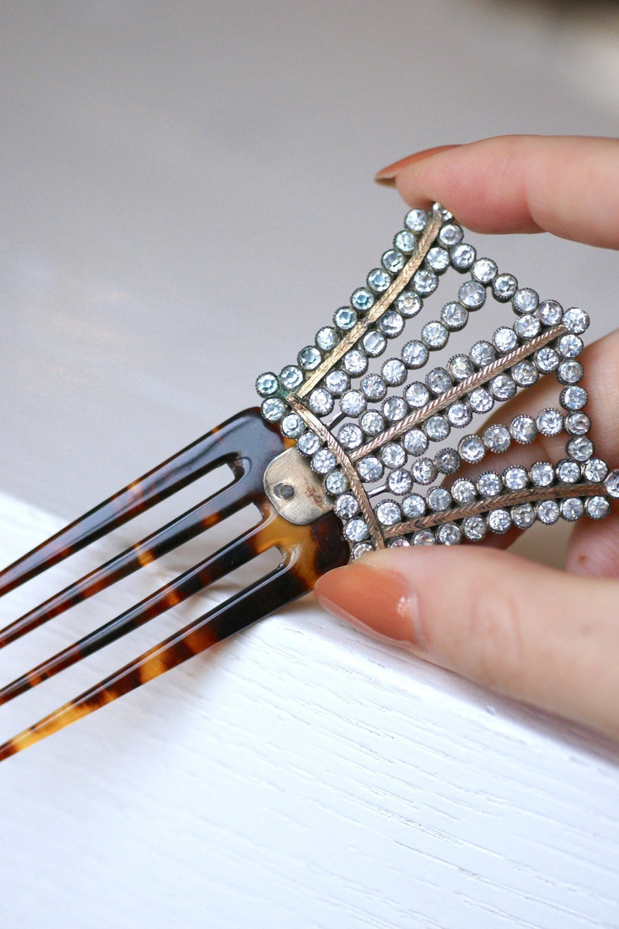Antique comb, wedding hairpin, rhinestones and tortoise shell - Galerie Pénélope