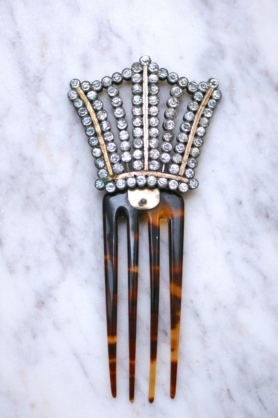 Antique comb, wedding hairpin, rhinestones and tortoise shell - Galerie Pénélope