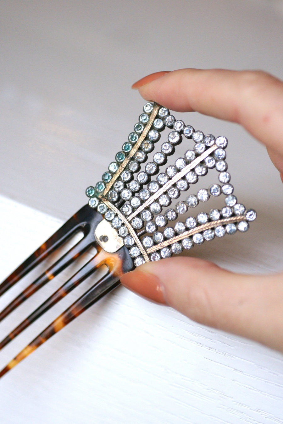 Antique comb, wedding hairpin, rhinestones and tortoise shell - Galerie Pénélope