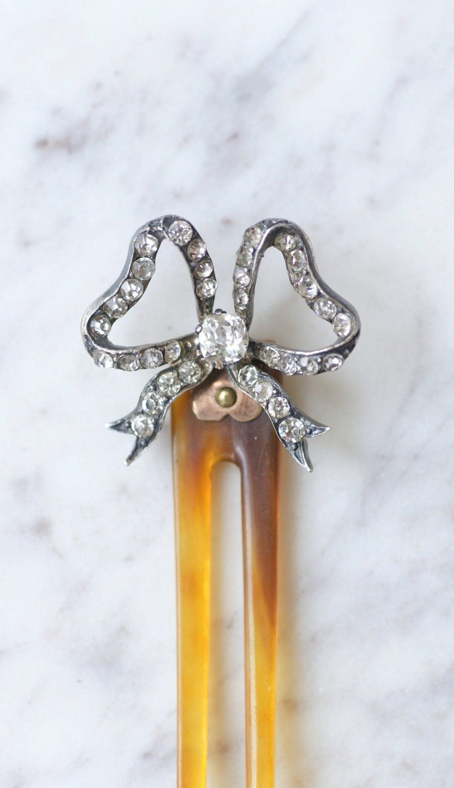 Antique knot comb, Rhine stones on horn - Penelope Gallery