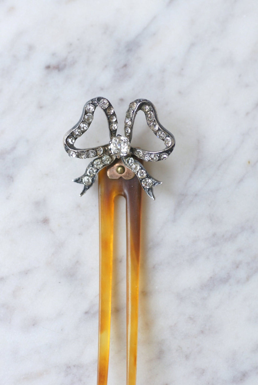 Antique knot comb, Rhine stones on horn - Penelope Gallery