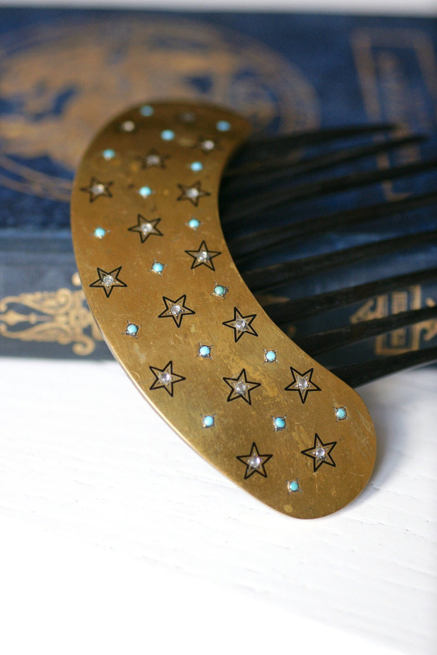 Comb, tiara, star, turquoise and horn - Penelope Gallery