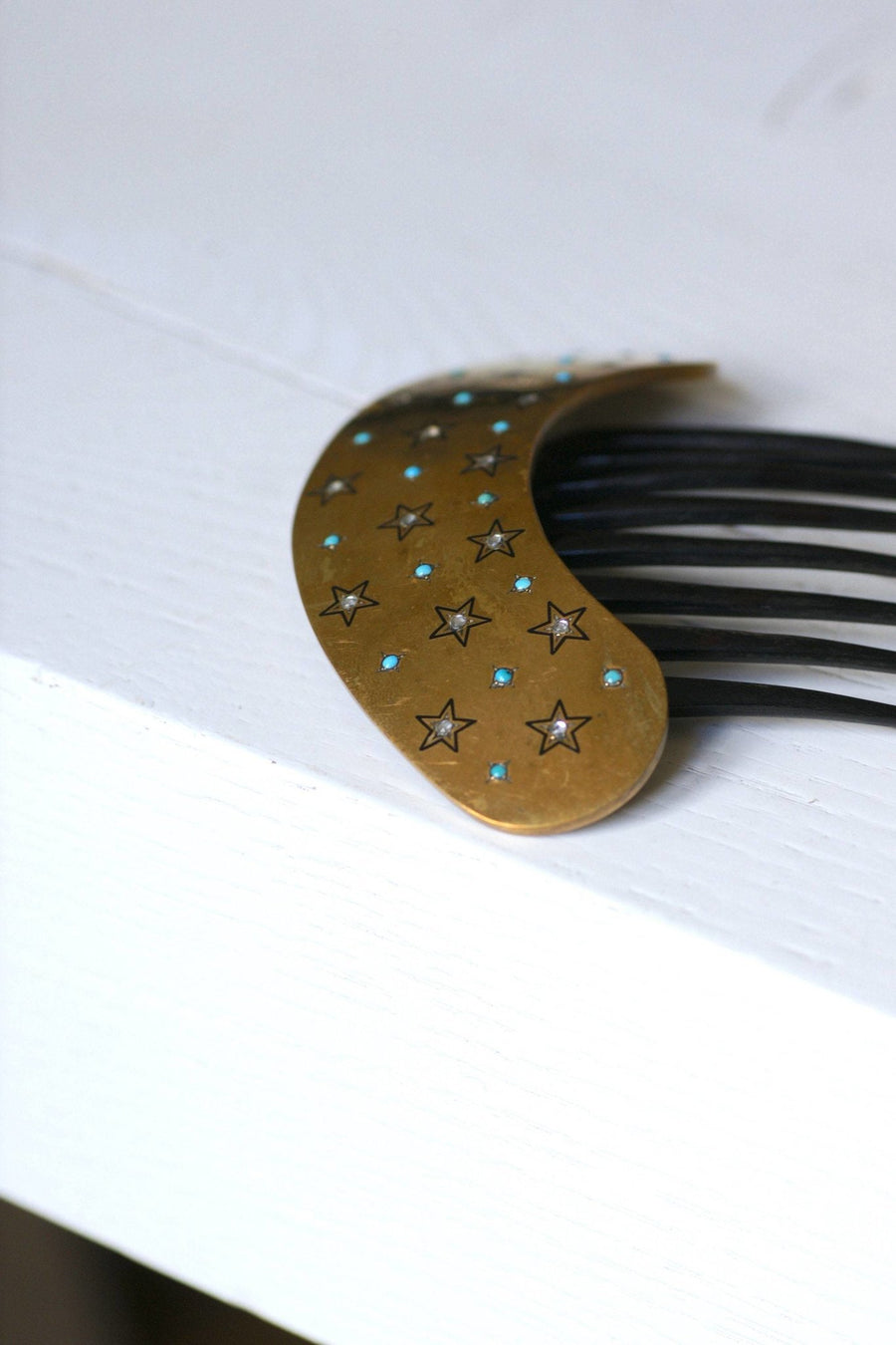 Comb, tiara, star, turquoise and horn - Penelope Gallery