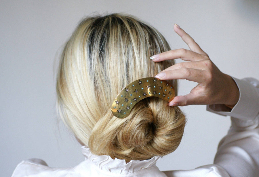 Comb, tiara, star, turquoise and horn - Penelope Gallery