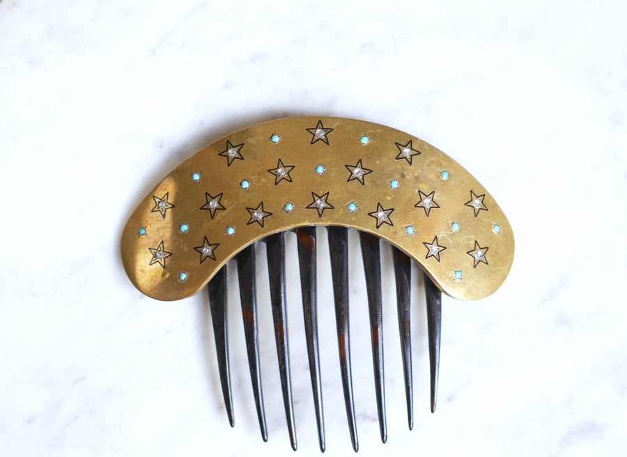 Comb, tiara, star, turquoise and horn - Penelope Gallery