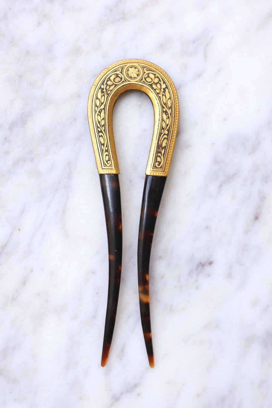Comb in tortoiseshell and gilded niello metal, Circa 1900 - Galerie Pénélope