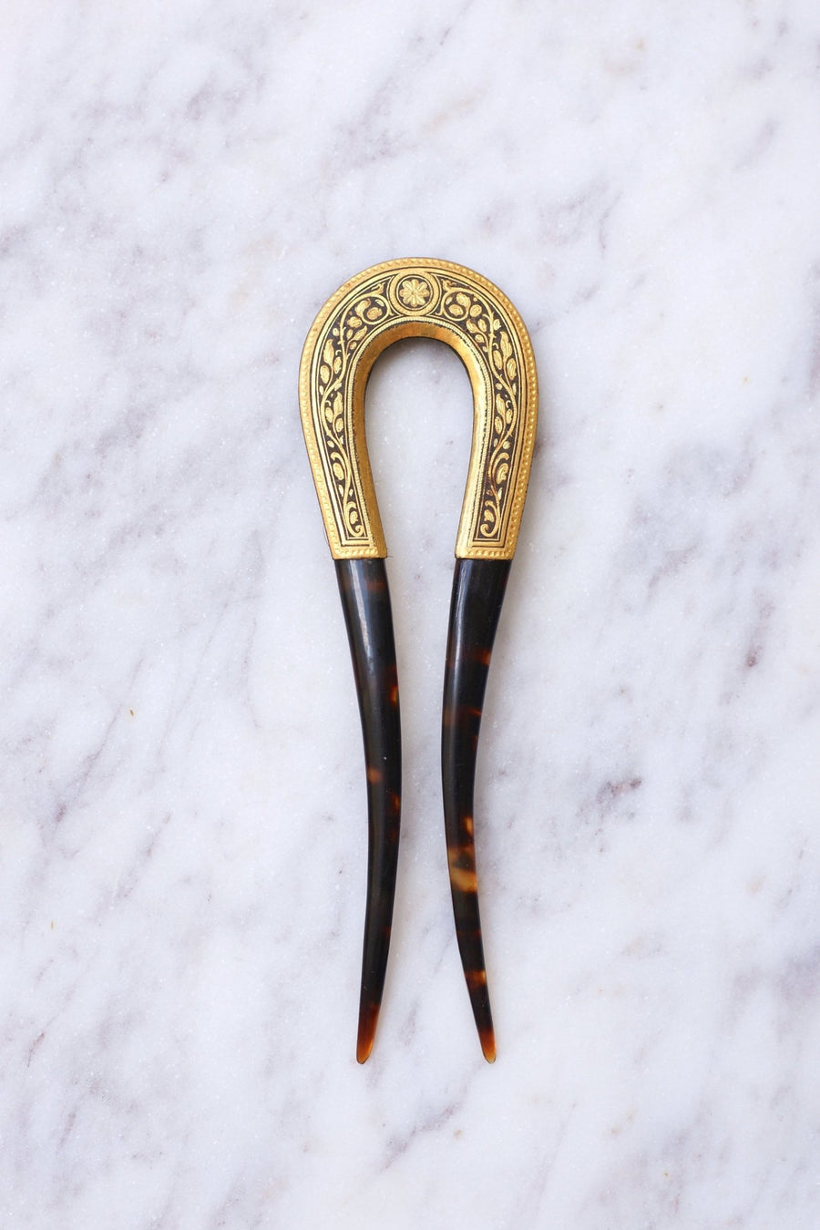 Comb in tortoiseshell and gilded niello metal, Circa 1900 - Galerie Pénélope