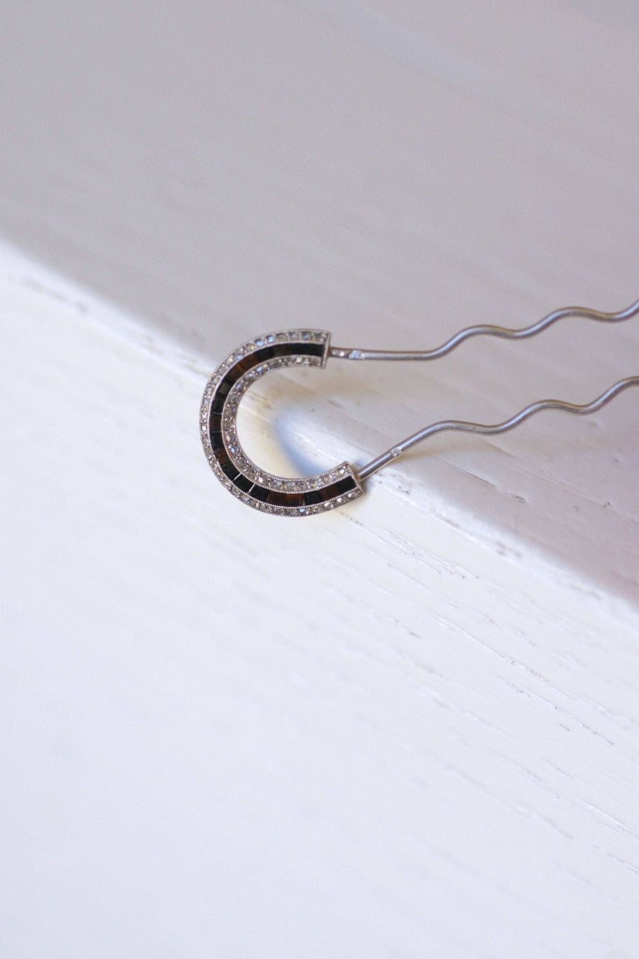 Comb, hairpin, Art Deco, diamond and onyx on platinum - Penelope Gallery