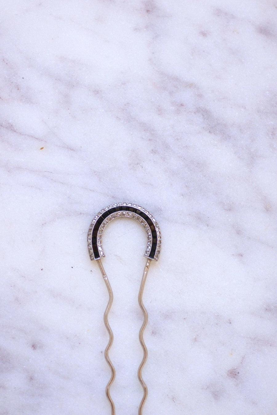 Comb, hairpin, Art Deco, diamond and onyx on platinum - Penelope Gallery