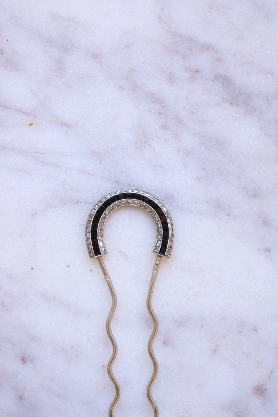 Comb, hairpin, Art Deco, diamond and onyx on platinum - Penelope Gallery