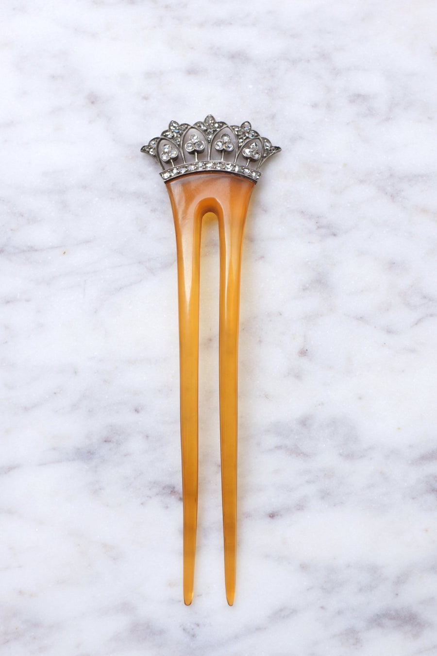 Wedding comb, wedding hairpin, in diamonds, gold and silver on horn - Galerie Pénélope