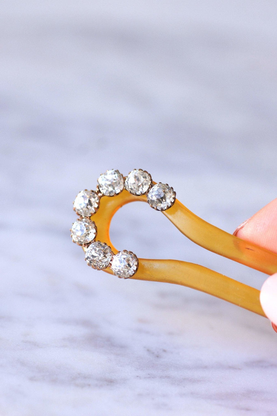 Victorian comb, hairpin, Rhine stones on horn - Galerie Pénélope