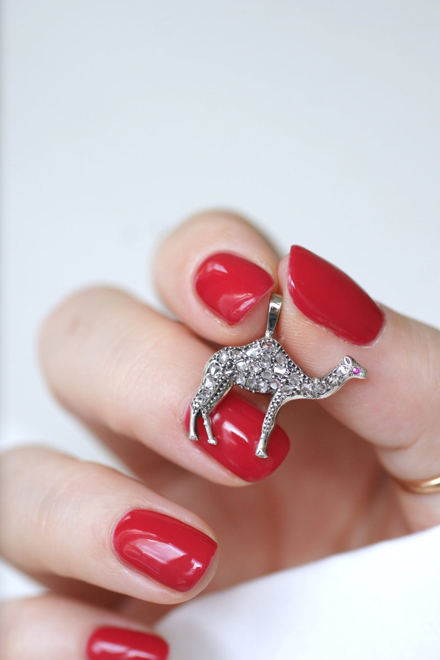 Antique camel pendant with diamonds, gold and silver - Penelope Gallery