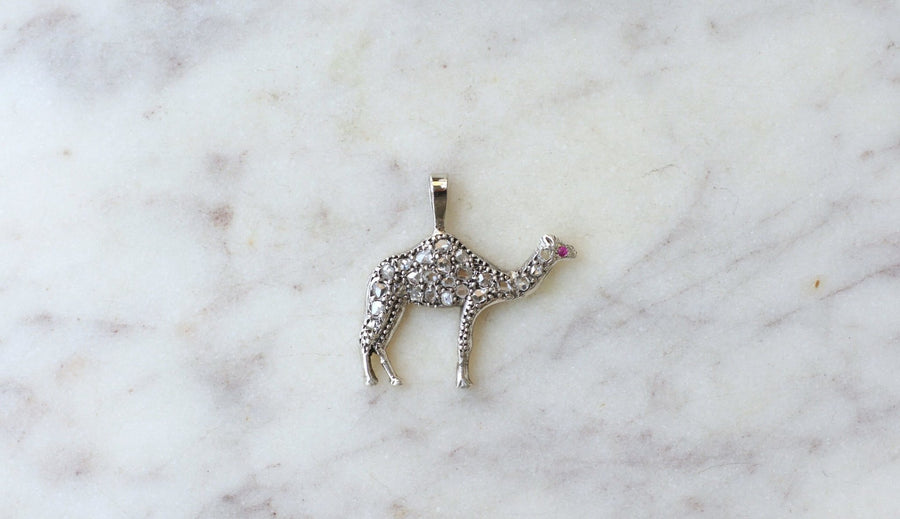 Antique camel pendant with diamonds, gold and silver - Penelope Gallery