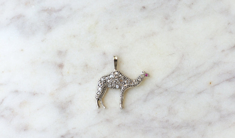 Antique camel pendant with diamonds, gold and silver - Penelope Gallery