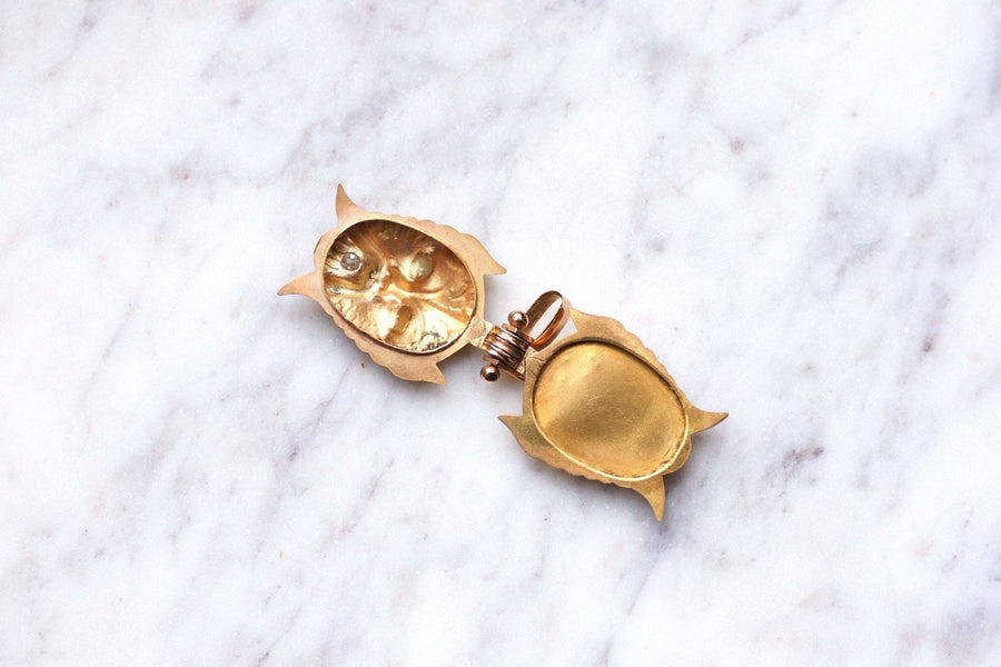 Antique Faun, Pan, Devil, Pink Gold and Diamond Pendant - Galerie Pénélope