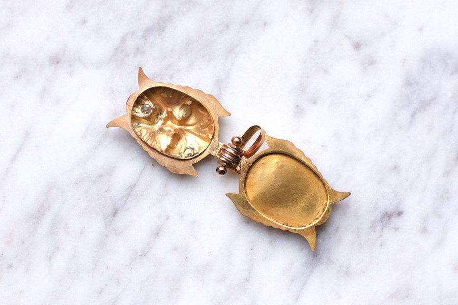 Antique Faun, Pan, Devil, Pink Gold and Diamond Pendant - Galerie Pénélope