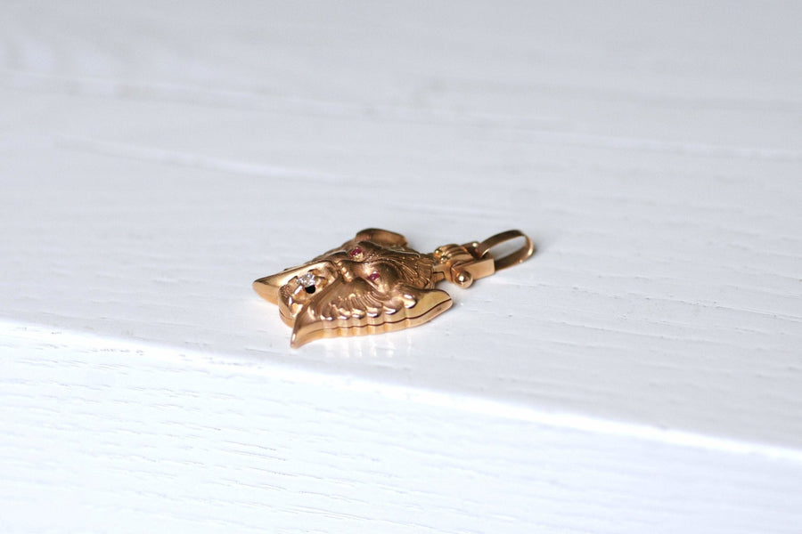 Antique Faun, Pan, Devil, Pink Gold and Diamond Pendant - Galerie Pénélope