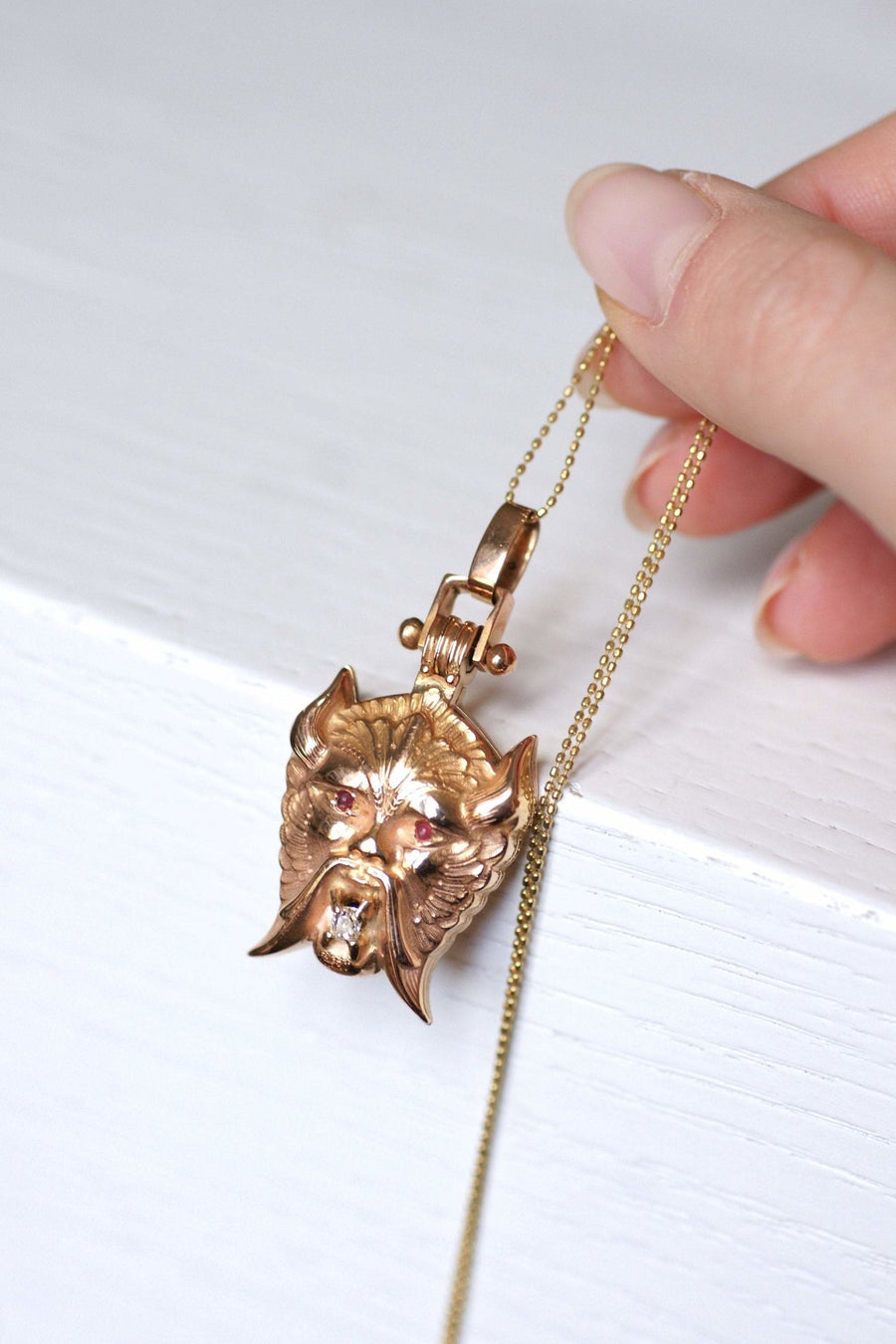 Antique Faun, Pan, Devil, Pink Gold and Diamond Pendant - Galerie Pénélope