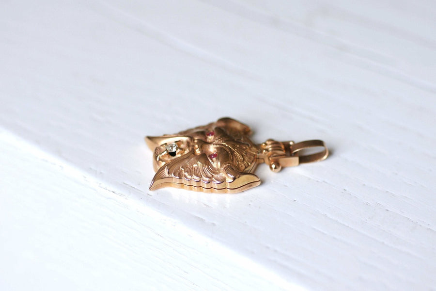 Antique Faun, Pan, Devil, Pink Gold and Diamond Pendant - Galerie Pénélope