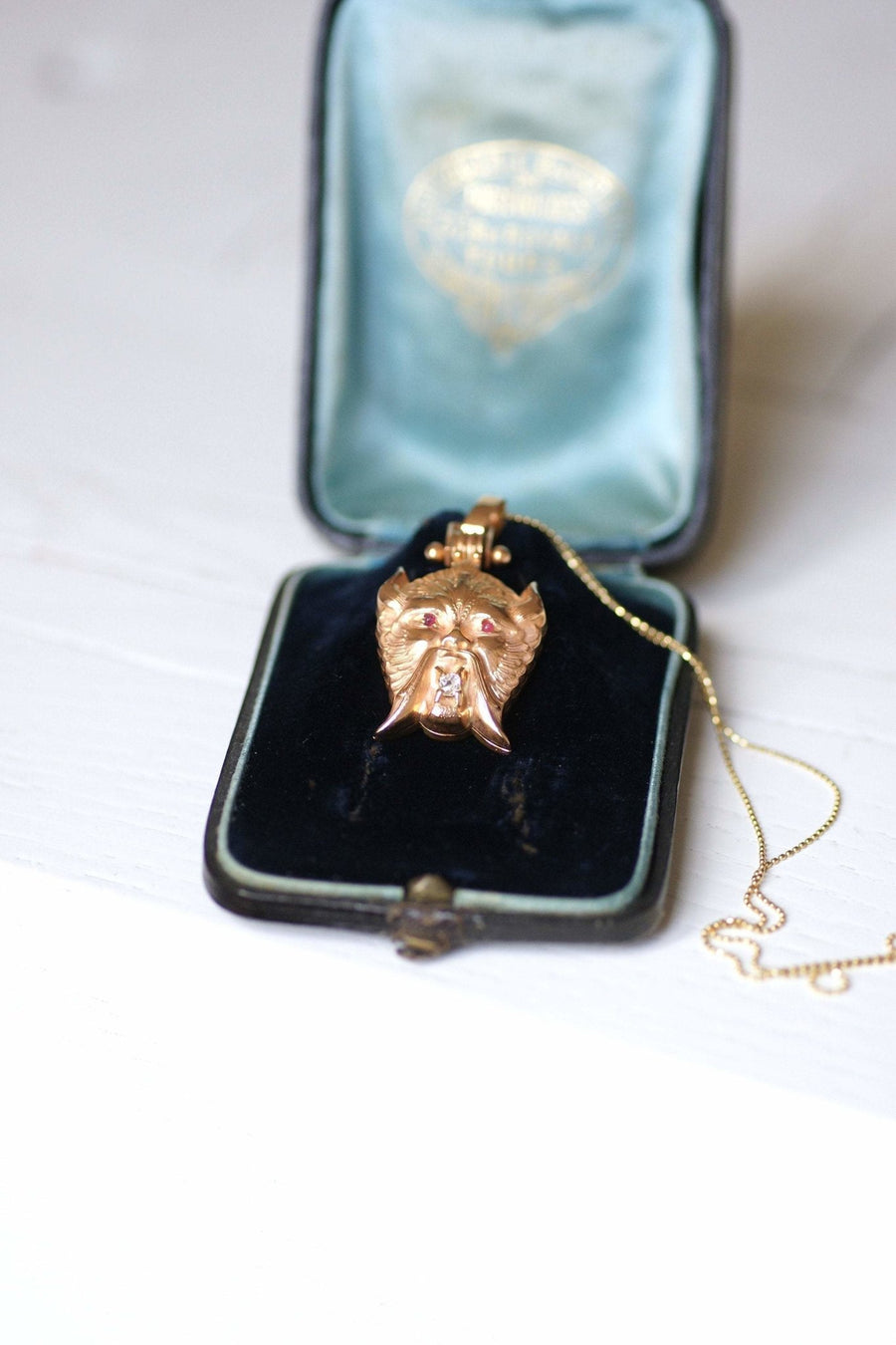 Antique Faun, Pan, Devil, Pink Gold and Diamond Pendant - Galerie Pénélope